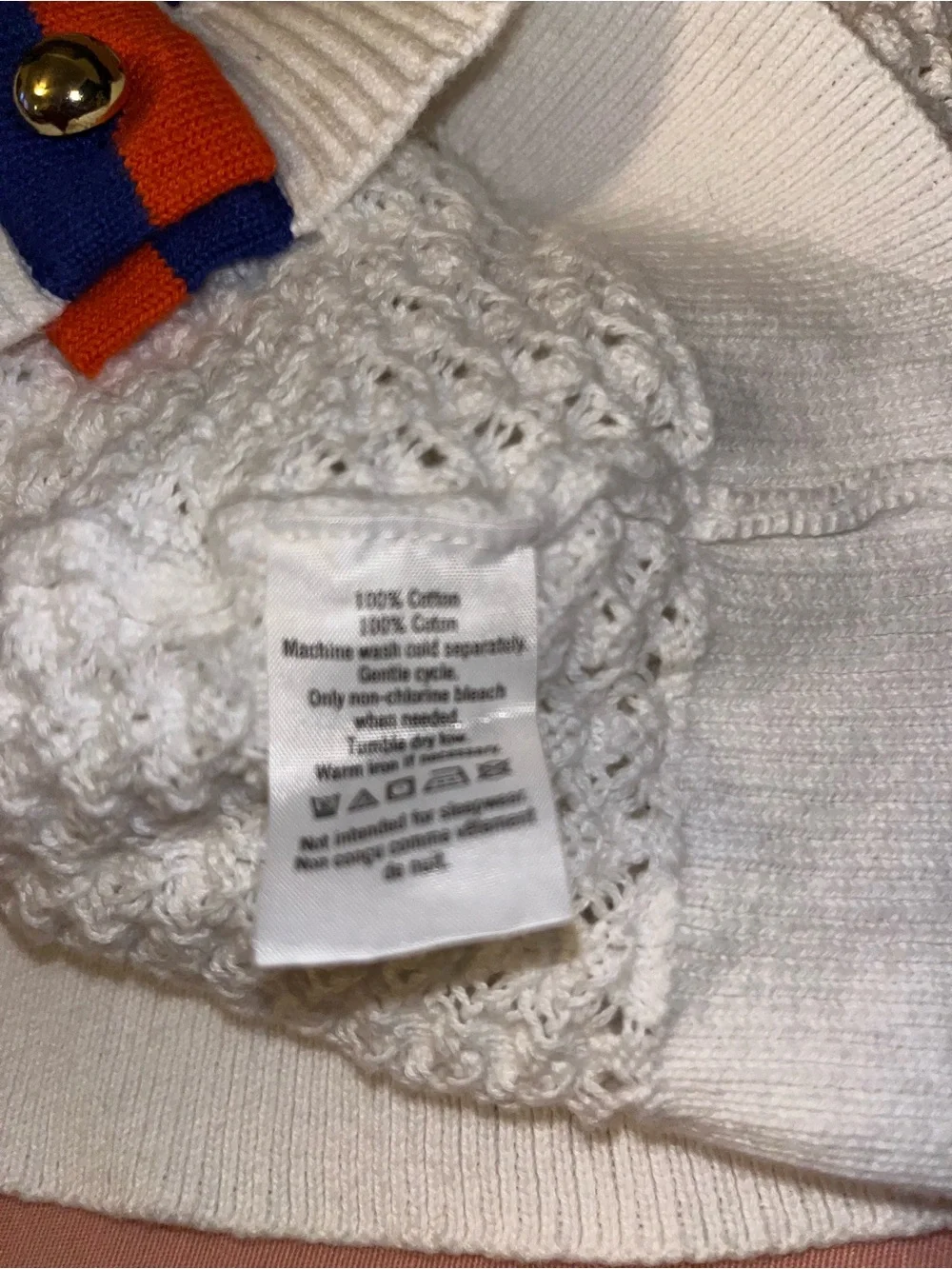 Janie and Jack White Textured Knit Cardigan with Blue & Orange Trim